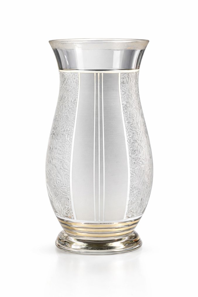 Haida of Steinschönau Attrib. - Decanter - Bohemian Art Deco 'Glue Chip' and frosted glass vase with gilding - Crystal #2.1