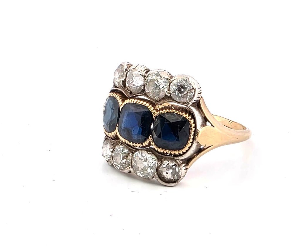 Δαχτυλίδι - 18 καράτια Κίτρινο χρυσό Ζαφείρι - Διαμάντι #3.2