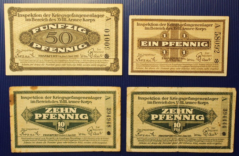 Duitsland. - 8 banknotes - POW  - XVIII-Armee-Korps, FRANKFURT 1917  (Zonder minimumprijs) #3.2