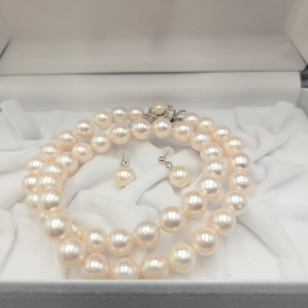 Senza prezzo di riserva - Collana - 14 carati Argento, Oro bianco Perla - Set Akoya 9,0 mm #3.2
