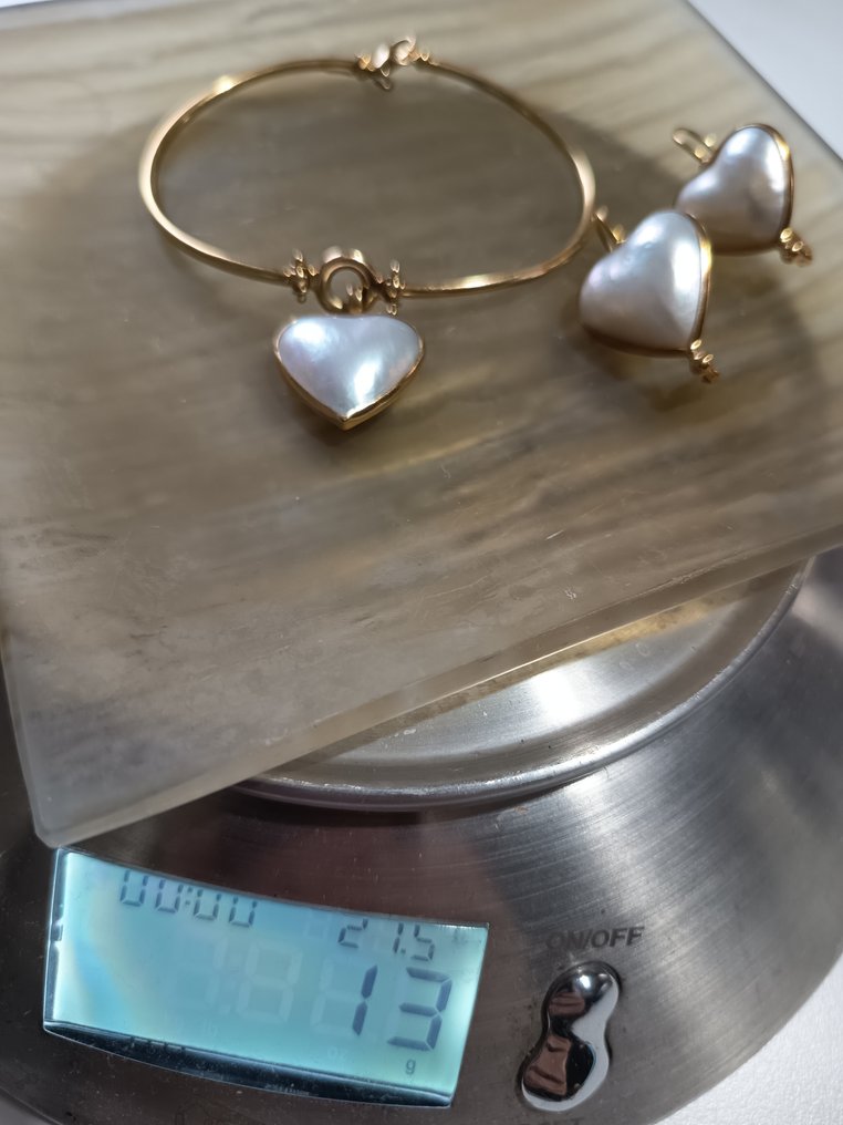 Ensemble de bijoux 3 pièces - 18 carats Or jaune Perle - Parure en or jaune + perles #2.1