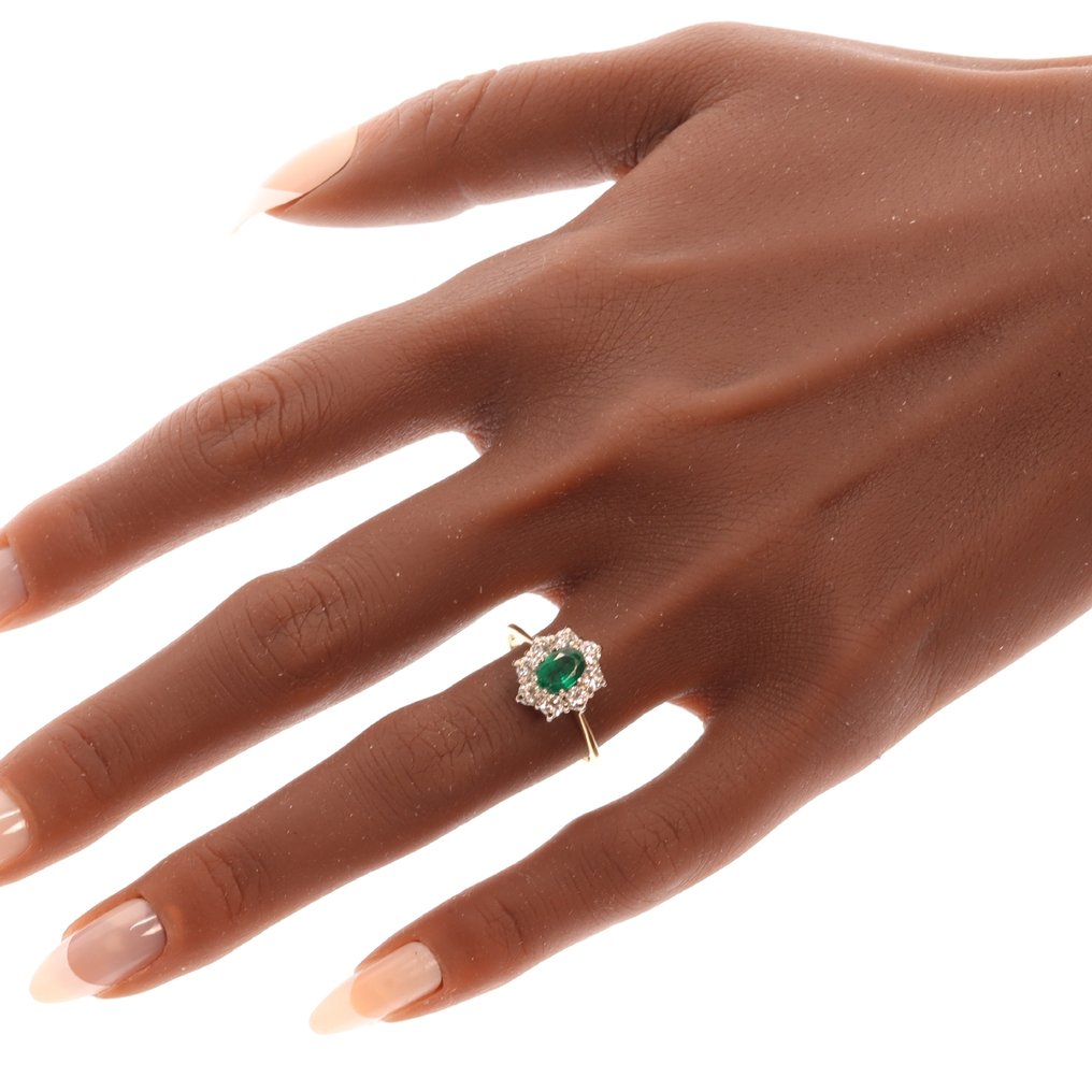 Zonder minimumprijs - Ring - 18 karaat Geel goud, Witgoud -  0.60ct. tw. Smaragd - Diamant - Vintage 1980 #1.0