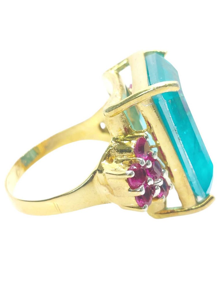 没有保留价 - 戒指 - 9 kt. 银, 黄金 帕拉伊巴碧玺 - 红宝石 #4.3