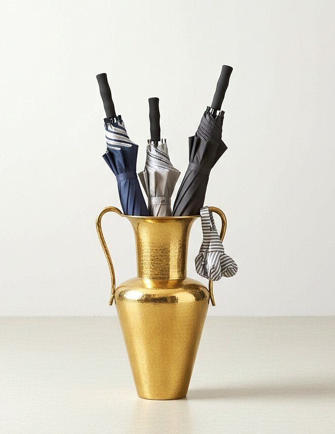 Regenschirmständer/-ablage - Vintage XXL (70 cm) - Mod. "Amphorèus" in Form einer Amphore, mit geprägtem Körper, 1960er Jahre - Vergoldetes Kupfer #2.1