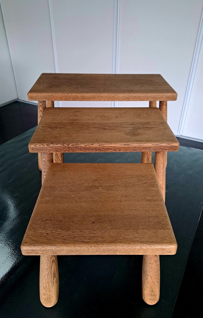 Tables gigognes - Chêne - Ensemble de trois tables d'appoint / tabourets #3.2