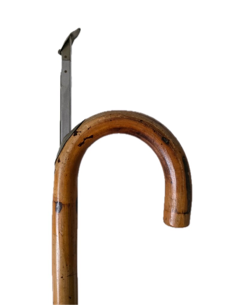 Walking stick - Unique walking stick with extendable measuring stick - horse height. - Wood, Metal #1.0