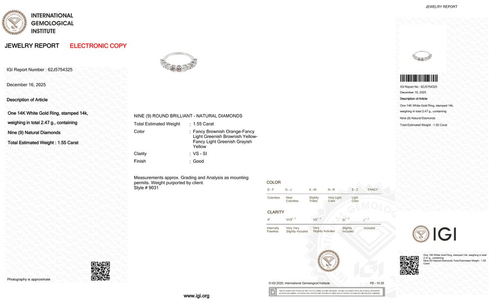 沒有保留價 - 戒指 - 14 克拉 白金 - 1.55ct. tw. 鉆石 (天然彩色) #2.1