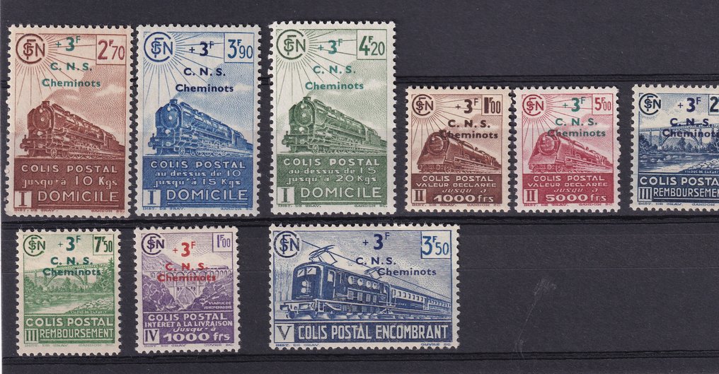 法国 1942 - 无铰链，邮政包裹，完整系列 - Yvert n°184/192 #1.0