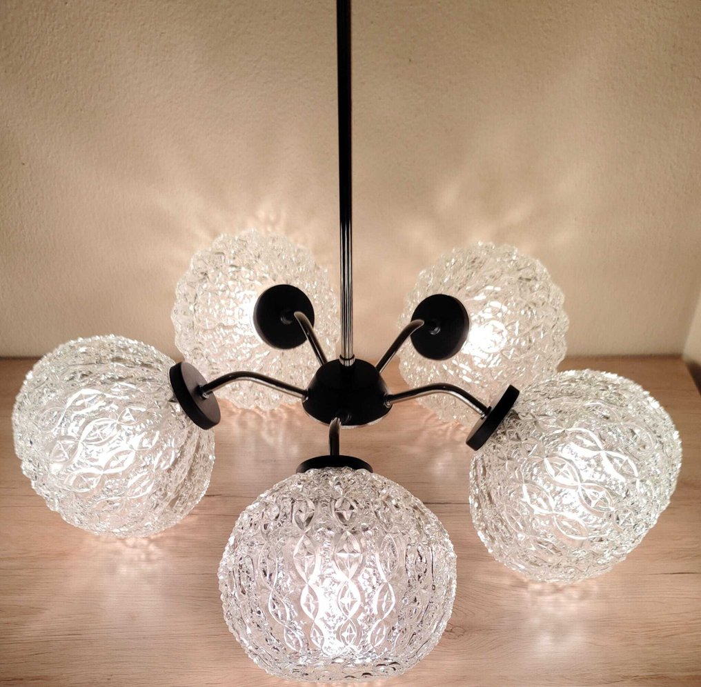 吸顶灯 - 复古的五火焰吊灯 - 玻璃, 金属 #1.0