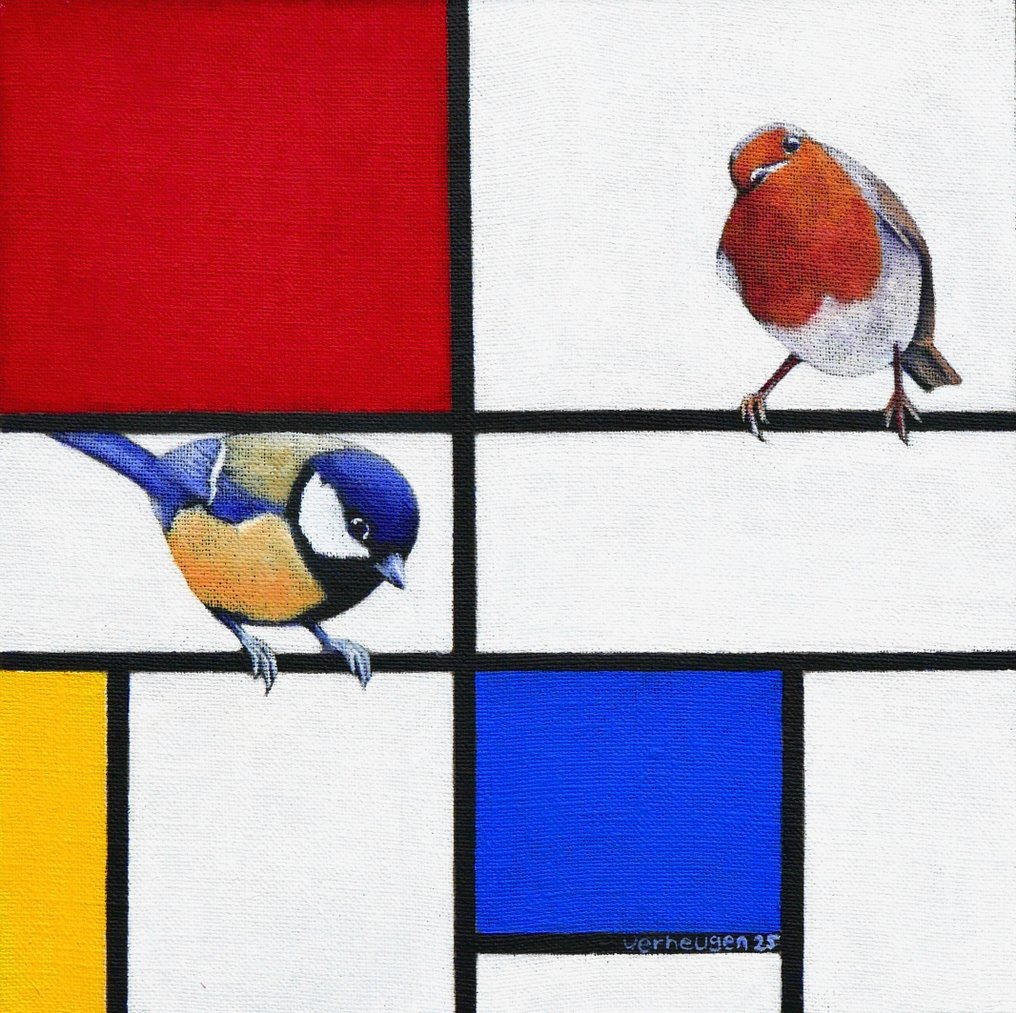 Jos Verheugen - Free after Mondrian, with Robin and Great Tit (M1090) #1.0
