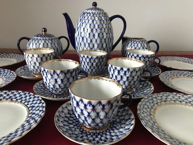 Lomonosov Imperial Porcelain Factory - Anna Yatskevich, COBALT NET - 整套咖啡杯具 - 22K金 #1.0