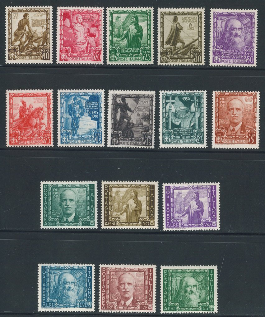 意大利王国  - Impero，完整系列编号439/448 + 航空邮寄，鲜明且切割整齐。 #1.0