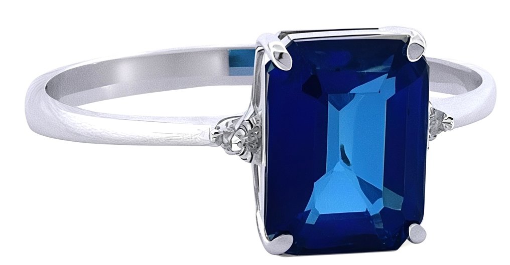 没有保留价 - 戒指 - 18K包金 白金 蓝宝石 - 钻石 #2.1