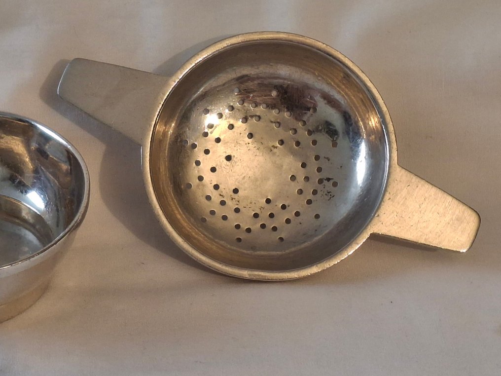 Cucchiaino da tè (2) - Tovaglietta da tè in argento massiccio con il suo supporto corrispondente, Birmingham, Regno Unito. - .925 argento - Theezeef mt Houder Zilver #2.1