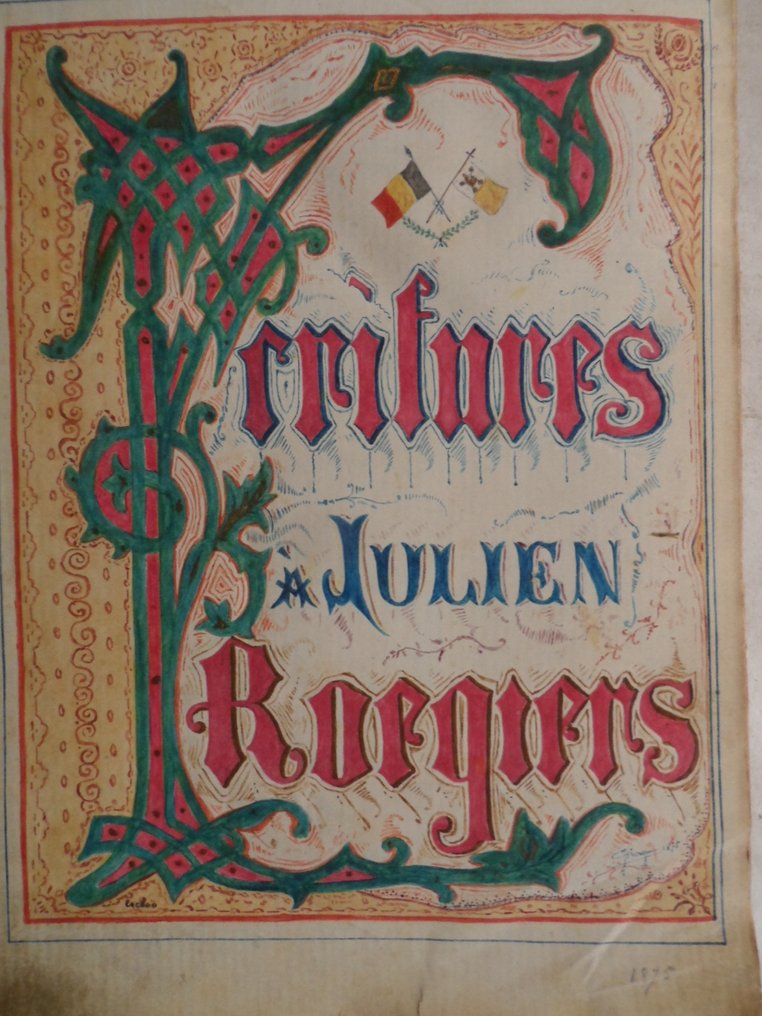 Julien Roegiers e.a? - Bijzondere deels losbladige album met handgemaakte teksten, platen, alphabet letters en woorden enz. - 1875 #1.0