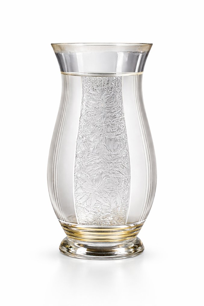 Haida of Steinschönau Attrib. - Decanter - Bohemian Art Deco 'Glue Chip' and frosted glass vase with gilding - Crystal #1.0