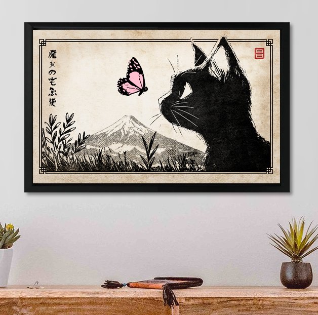 Kodo88 Giclée - Jiji and the Pink Butterfly at Mt. Fuji 富士山のジジと蝶 – Limited Edition (9/10) – Hand Signed #2.1