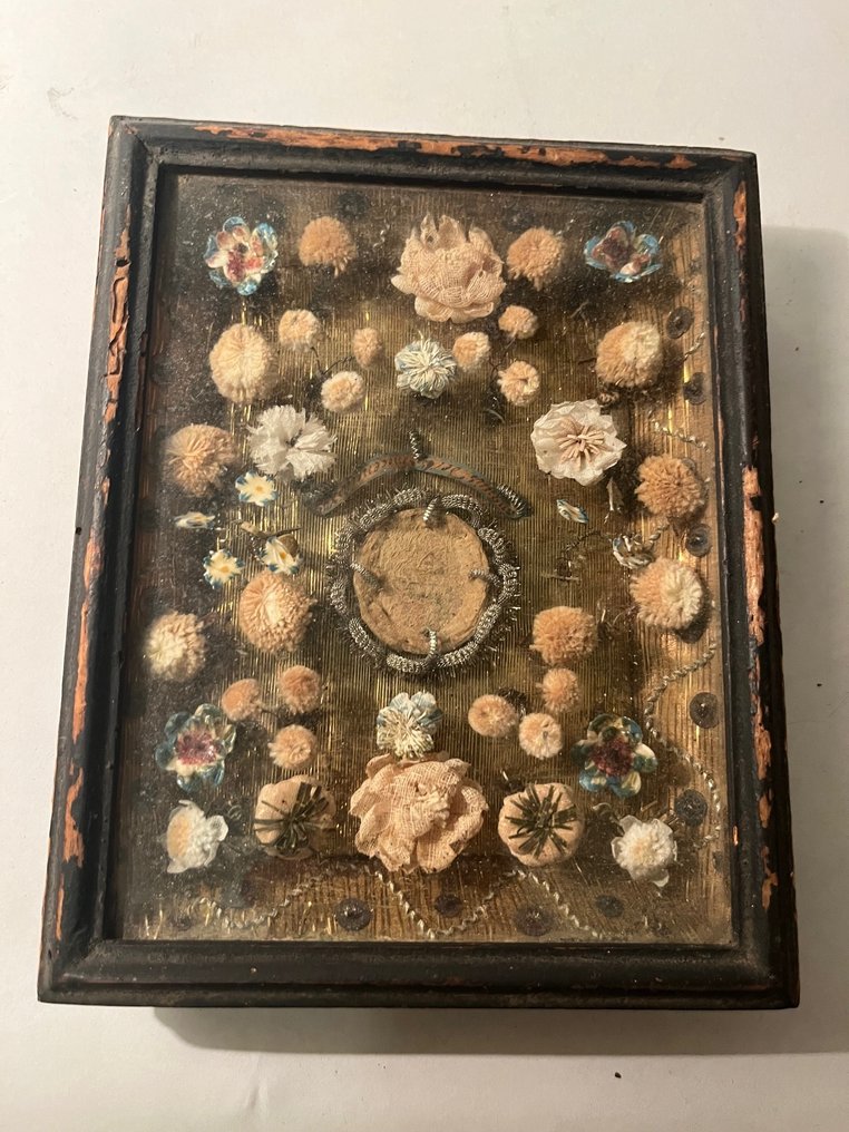 Εργασία μοναστηριού σε αρχική, ανοιχτή κατάσταση. - Αντίκες - Ξύλο, Γυαλί, Gold plated, Πορσελάνη, Textile - 1750-1800 - εργασία σε μοναστήρι #1.0