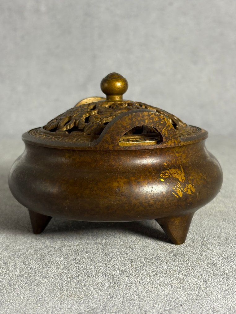香薰炉带有金色飞溅 - 黄铜色 - 中国 - Late 20th century #2.1