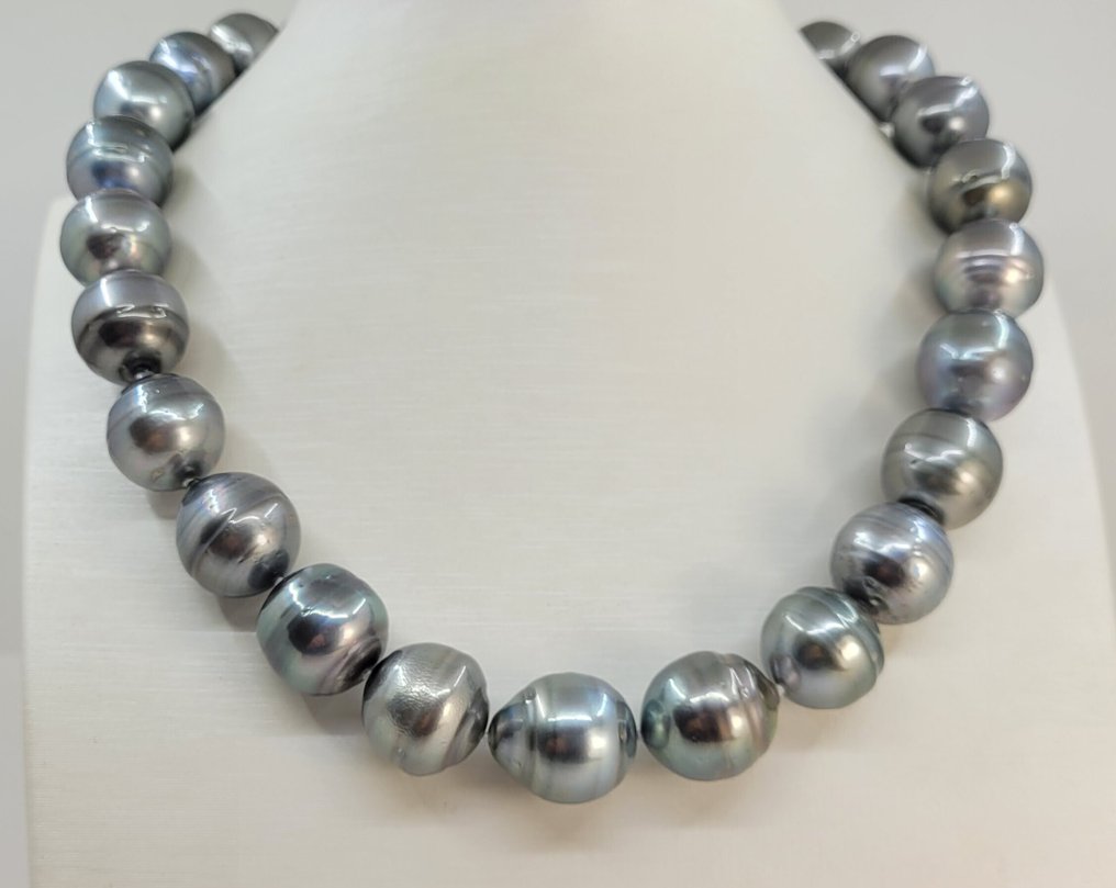 Κολιέ Ασημί, Πιστοποιημένοι Μαύροι Δελφίνιοι Μαργαριτάρια PSL - Μεγάλο Μέγεθος - 15,0x15,8mm #1.0