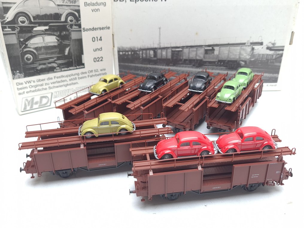 M-D, Klein Modellbahn H0 - Sonderserie 035/022A - Model train freight wagon set (1) - Set autotransporters Laaes541 with Volkswagen Brezelkäfer. - DB #1.0