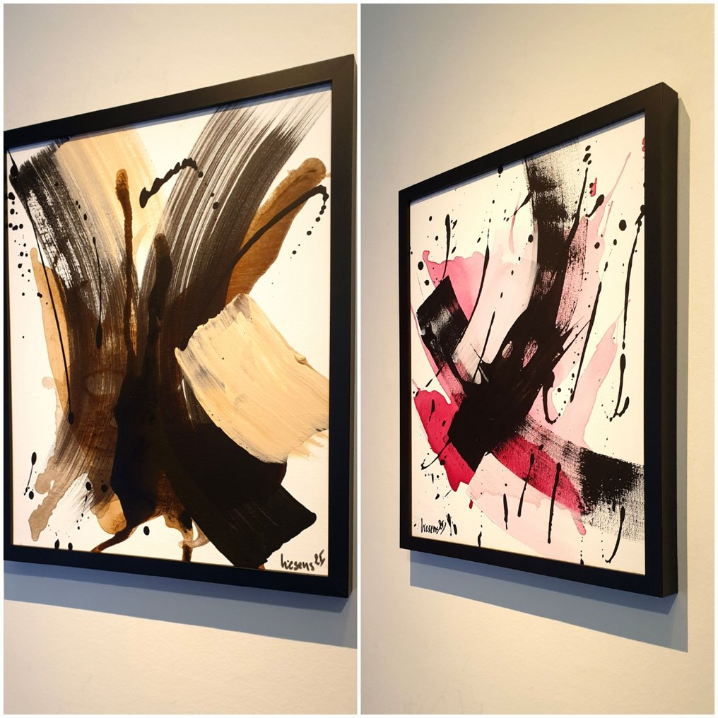 Liesens - Red Echo,  (handpainted on canvas) met lijst #1.0