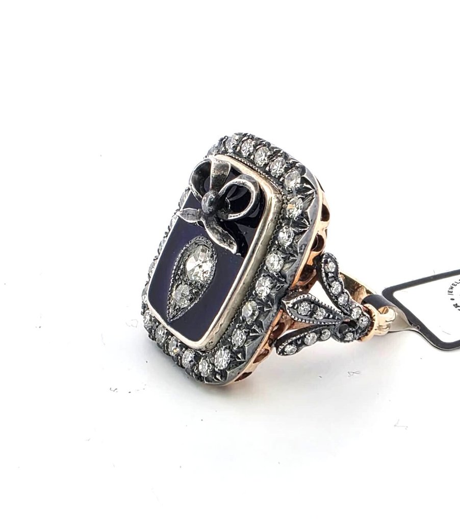 Ring - 9 k Gult guld, Silver Diamant (Natural)  - Diamant #3.2