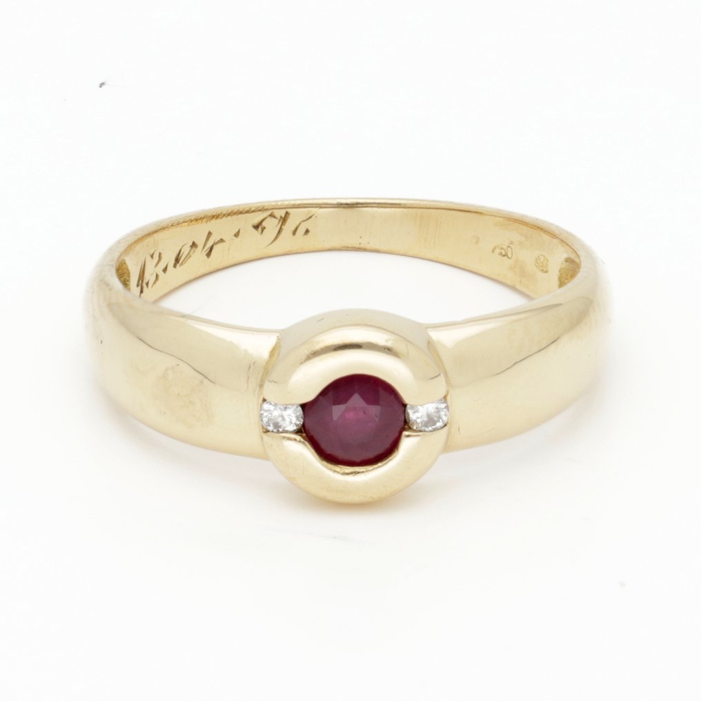 Bague - 18 carats Or jaune Rubis - Diamant #1.0