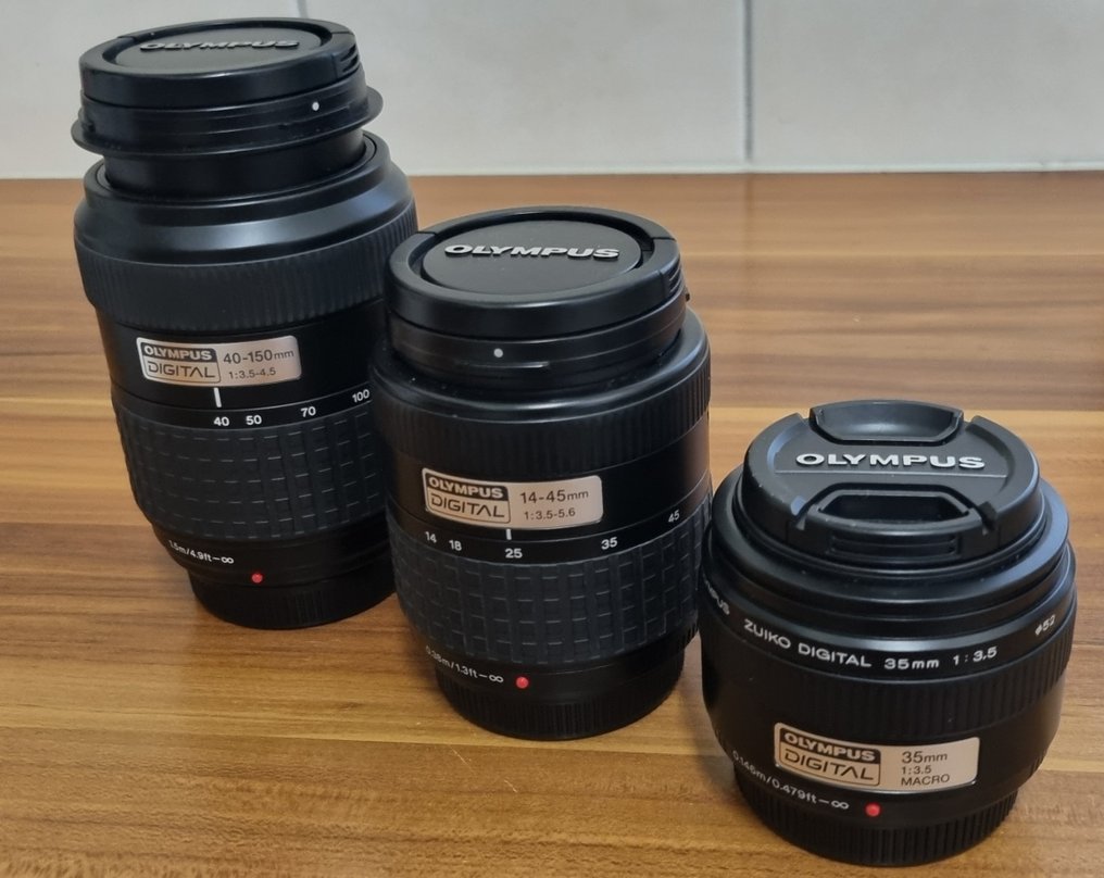 Olympus Zuiko 35mm F3.5 Macro + Zuiko Digital 14-45mm F3.5-5.6 + Zuiko Digital 40-150mm f3.5-4.5 zoomlens Projectielens #1.0