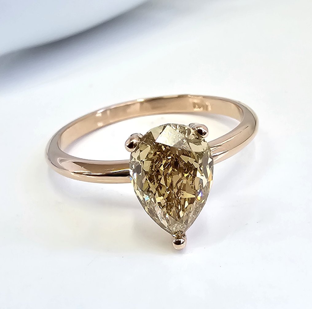 Ei pohjahintaa - Sormus - 14 kt. Ruusukulta -  1.71ct. tw. Timantti (Luonnollinen) - Timantti - Fancy Intens Brown Yellow #4.3