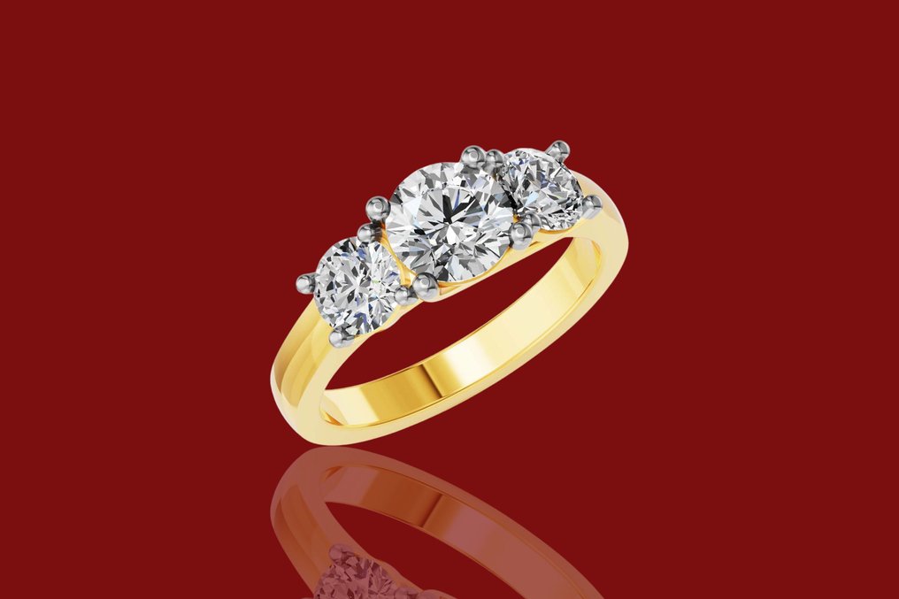 Δαχτυλίδι - 14 καράτια Κίτρινο χρυσό -  2.93ct. tw. Διαμάντι (Εργαστηριακής καλλιέργειας) - Διαμάντι #4.3