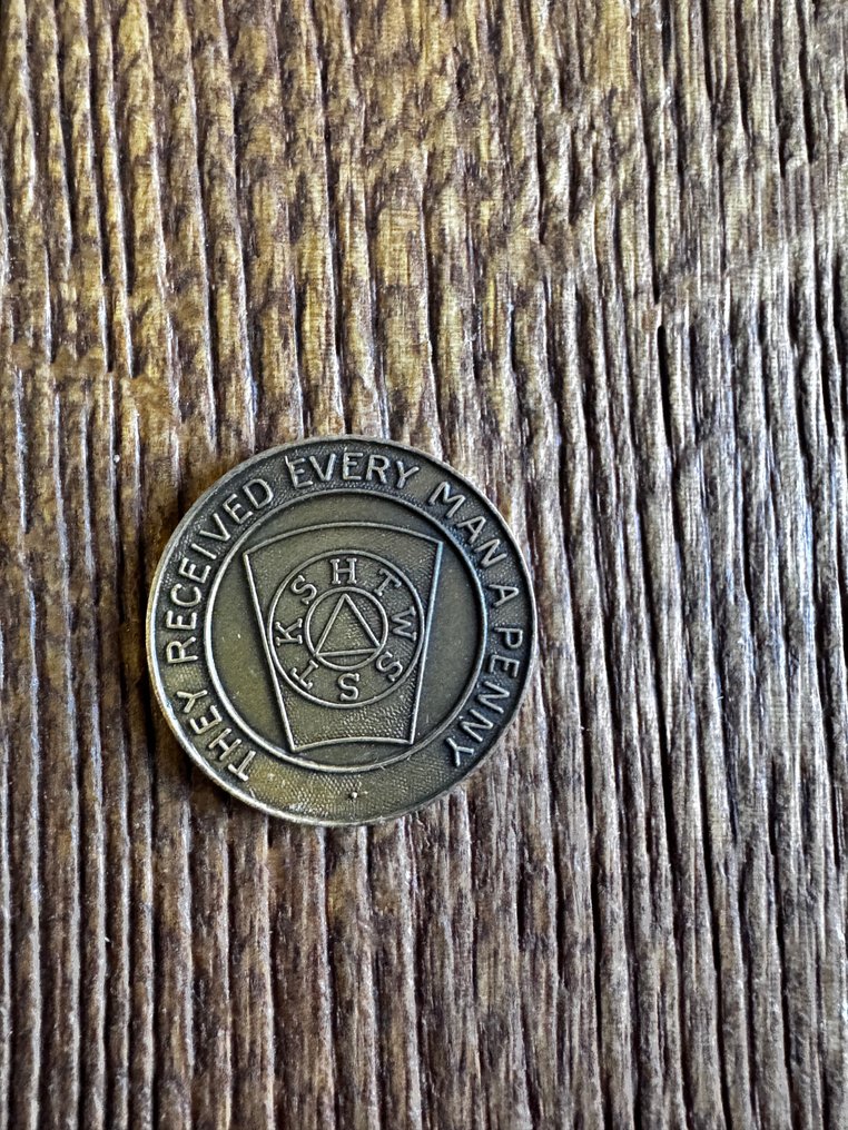 1890c R.A.M 共济会标记代币/‘一分钱’。他们每人都得了一分钱。. 1890 (没有保留价) #1.0