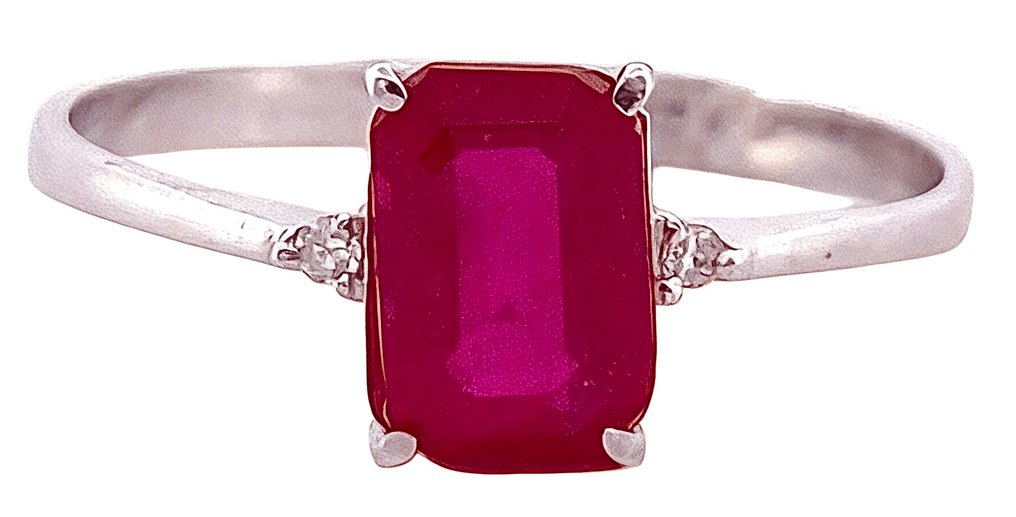 Utan reservationspris - Ring - 18 kt Vittguld Rubin - Diamant #1.0