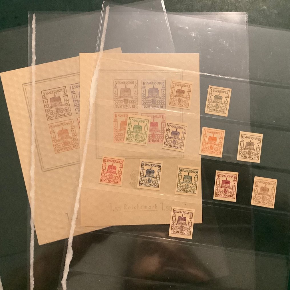 Germany - Local postal areas 1945/1946 - Finsterwalde: entire area with both blocks. - Michel 1/12 en blok 1/2 #1.0