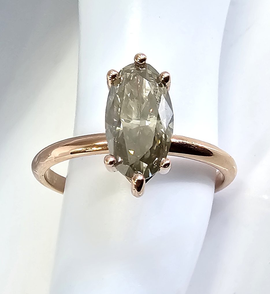 没有保留价 - 戒指 - 14K包金 玫瑰金 -  1.50ct. tw. 钻石 (天然) - 钻石 - 花哨的灰色、绿色和黄色 #1.0