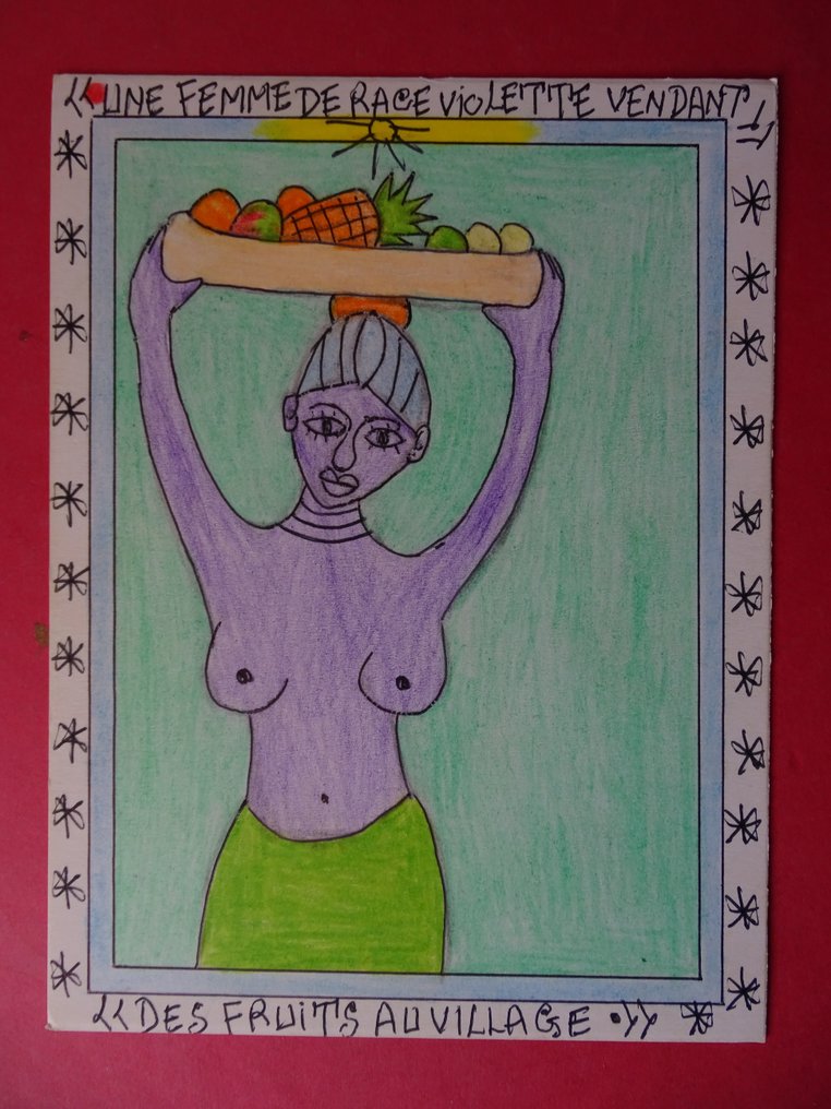 Frédéric Bruly-Bouabré (1923-2014) - Girl with pineapple and fruit #4.3