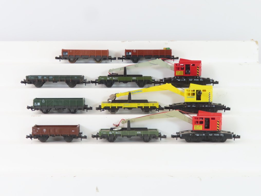 Minitrix N - 51 3590 00/uit set 11466 - Τρένο μοντελισμού μεταφοράς εμπορευμάτων (9) - 3 σετ διπλού γερανού με 2 τμήματα, 4-άξονες γερανός με 2-άξονη υποστήριξη, και 3 σετ διπλού άξονα - DB #1.0