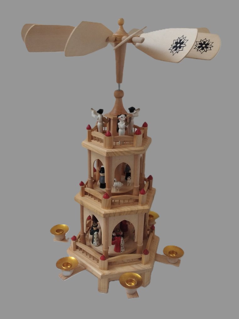 Χριστουγεννιάτικο στολίδι - Κινούμενη χριστουγεννιάτικη πυραμίδα 3 ορόφων - 43 εκ. - Top - Ξύλο #2.1