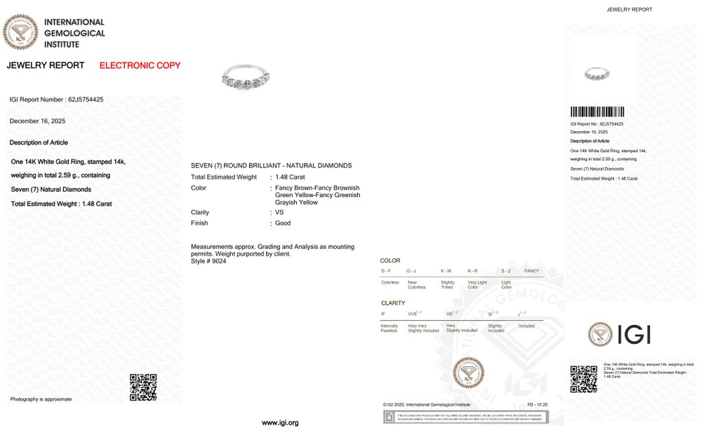 没有保留价 - 戒指 - 14K包金 白金 -  1.48ct. tw. 钻石 (天然色彩的) #2.1