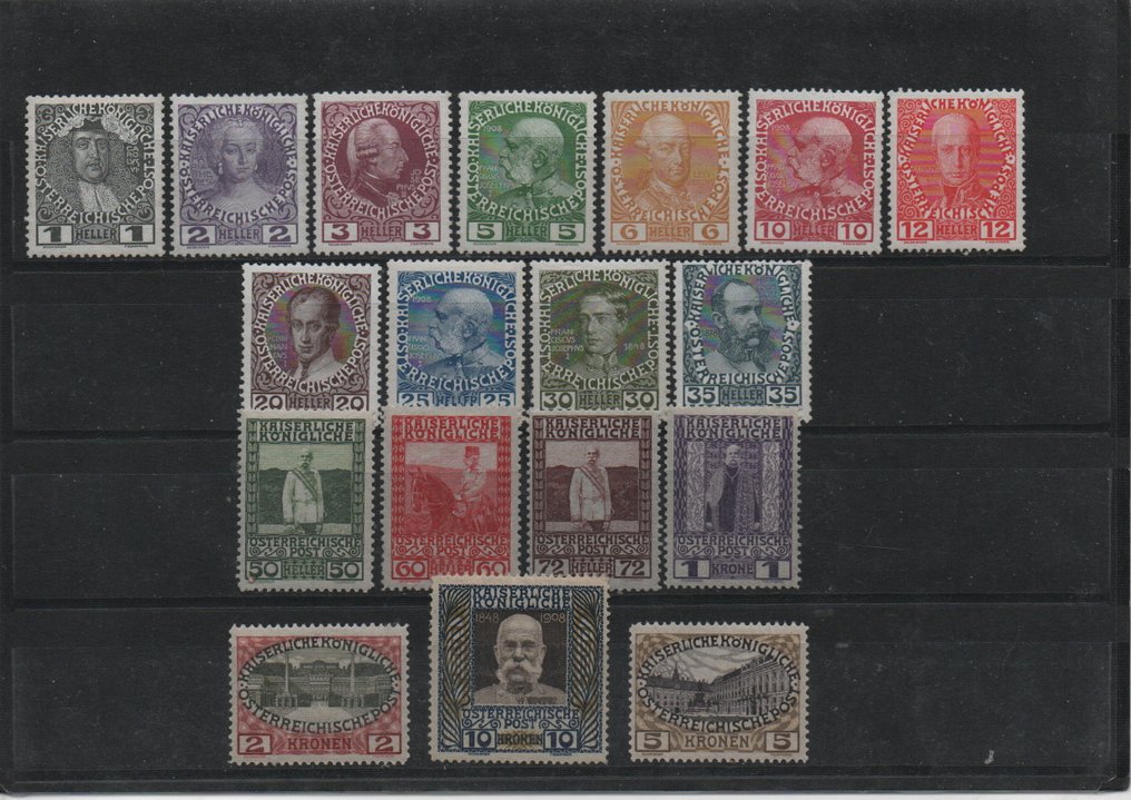 Østerrike 1908/1908 - Kaiser jubileumseksemplar 1908 inkludert den sjeldne 10-kronen postfrisk. - Katalognummer 139-156 #1.0