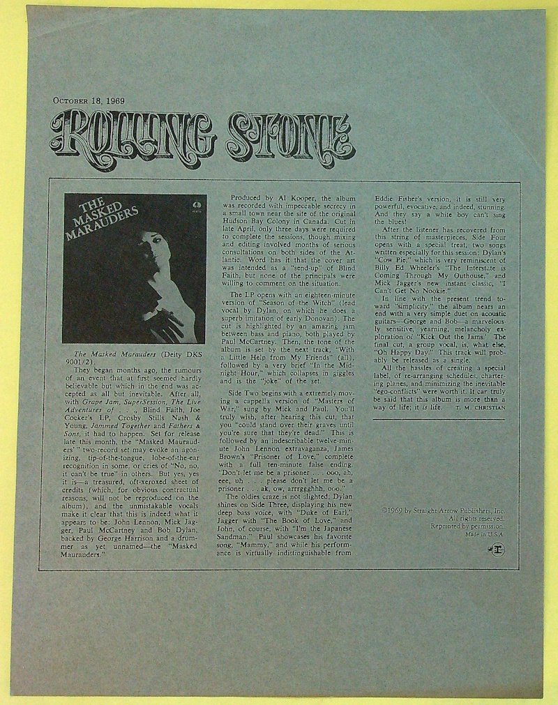 The Masked Marauders (Bob Dylan, Mick Jagger, George Harrison, John Lennon, and Paul McCartney.) - The Masked Marauders - LP-levy - 1st Pressing - 1969 #3.2