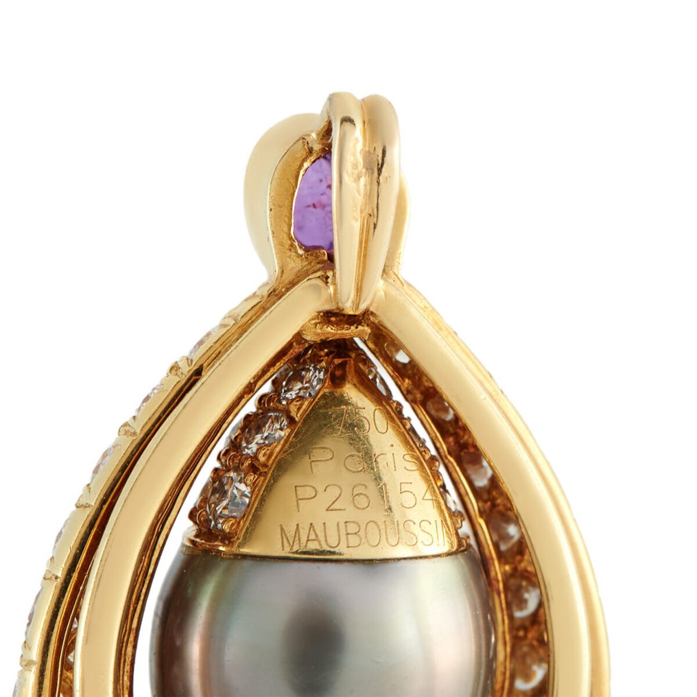 Mauboussin - Pendentif - 18 carats MAUBOUSSIN 18K or jaune, pendentif en diamant de 1,55 ct, améthyste et perle, Or jaune -  1.55ct. tw. #3.2