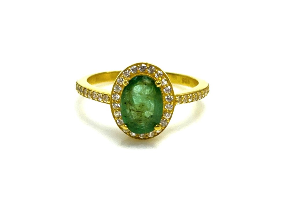 χωρίς τιμή ασφαλείας - Statement δαχτυλίδι Ασημί -  2.10ct. tw. Σμαράγδι - Τοπάζιο - Ανθρακωμένος Σκουλαρίκι #1.0