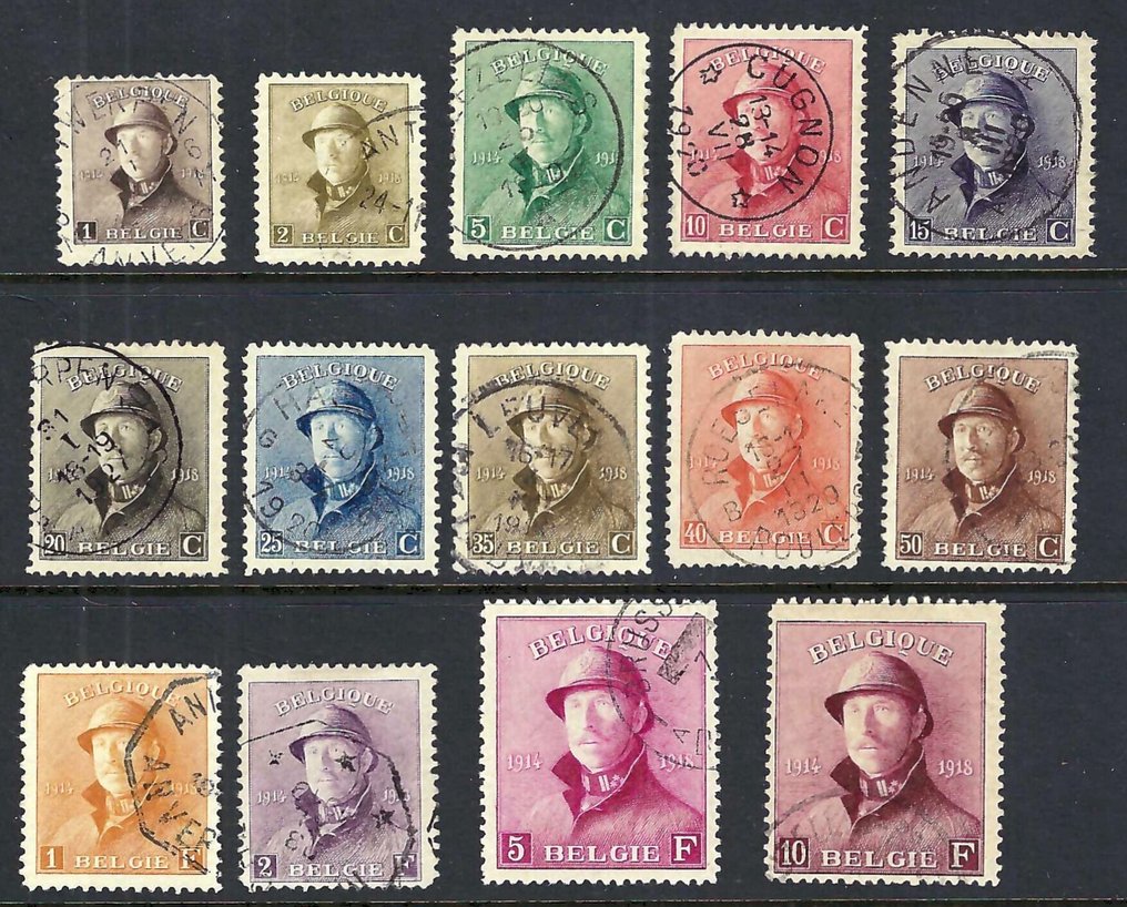 Belgium 1919 - Albert I 'With Helmet' Stamped -WITHOUT RESERVE PRICE- - OBP/COB 165/78 #1.0