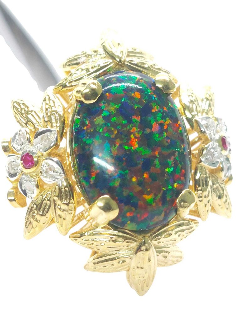 没有保留价 - 戒指 - 9 kt. 银, 黄金 蛋白石 - 混合宝石 #3.2