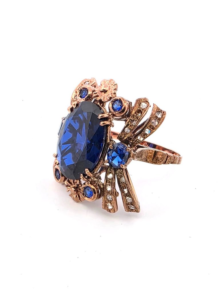 沒有保留價 - 戒指 - 9 節 玫瑰金, 銀 藍寶石 - 鉆石 #2.1