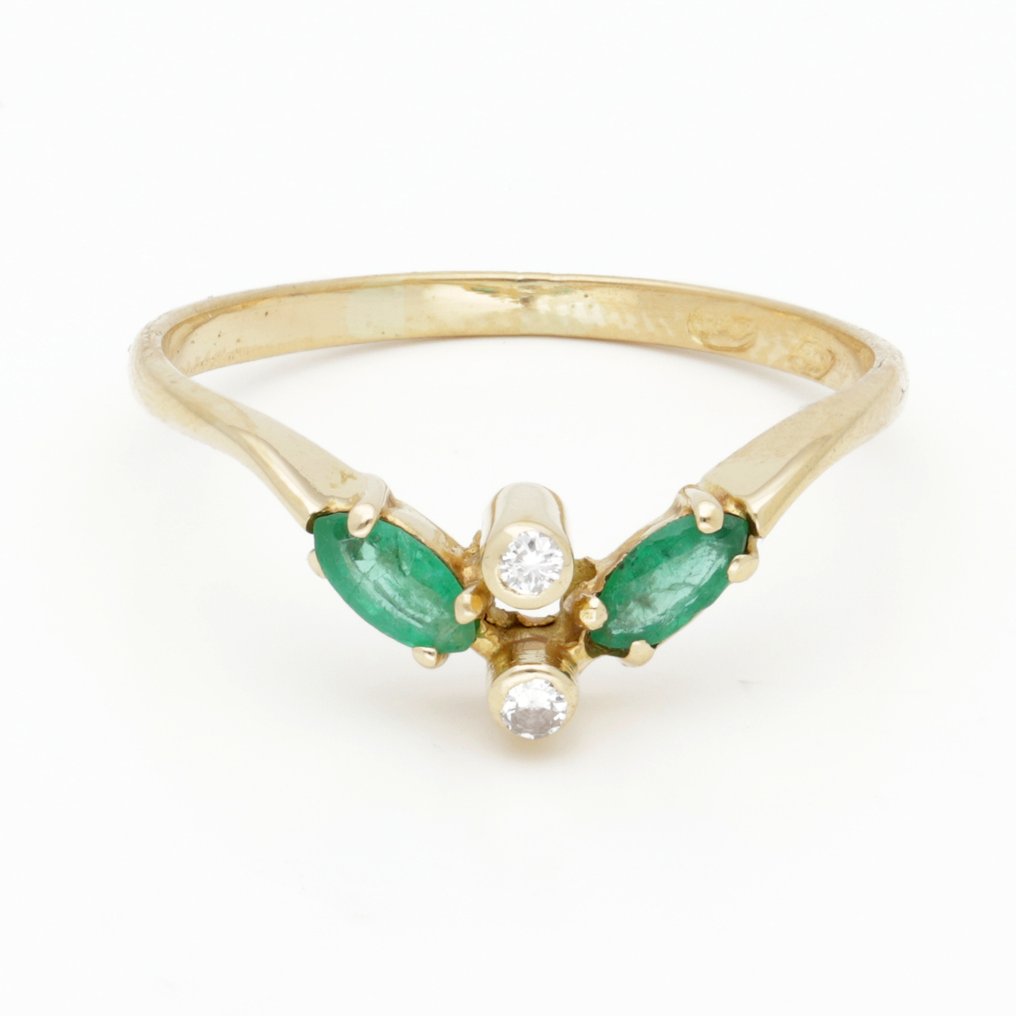 Ring - 18 kt. Yellow gold Emerald - Diamond #1.0
