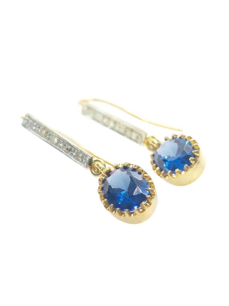 沒有保留價 - 耳環 - 9 節 銀, 黃金 藍寶石 - 鉆石 #3.2
