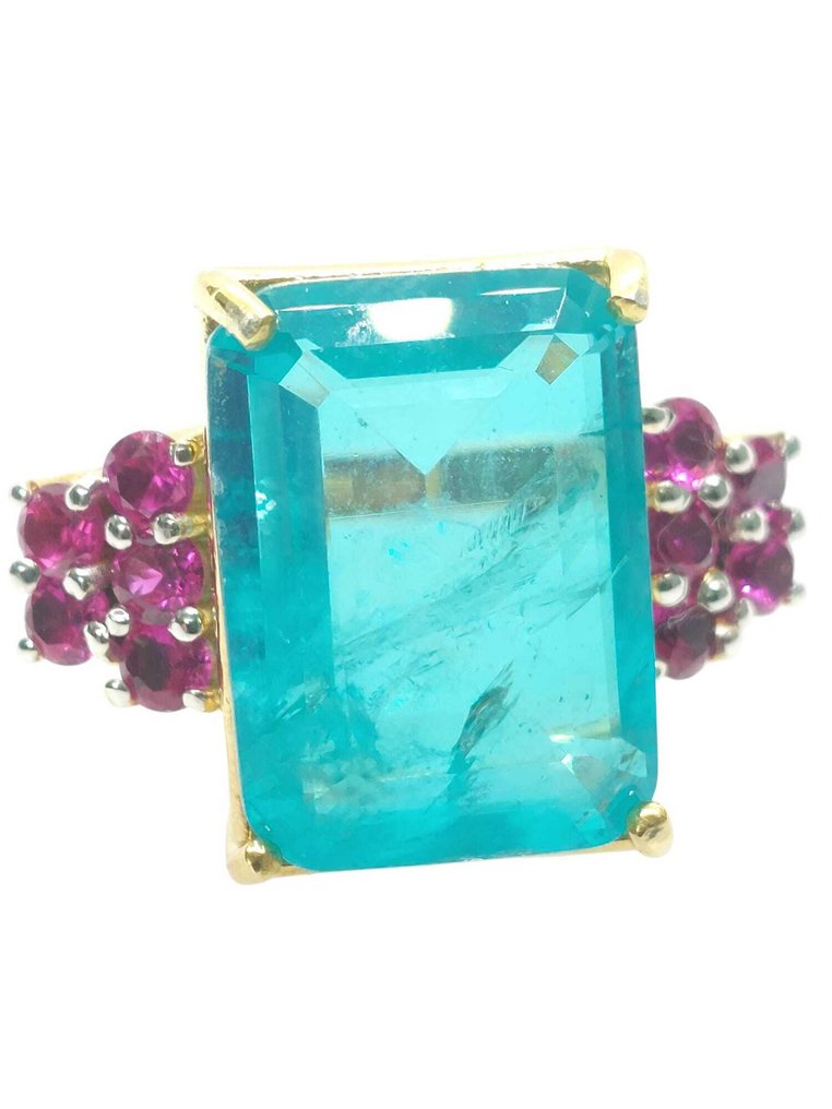 没有保留价 - 戒指 - 9 kt. 银, 黄金 帕拉伊巴碧玺 - 红宝石 #3.2