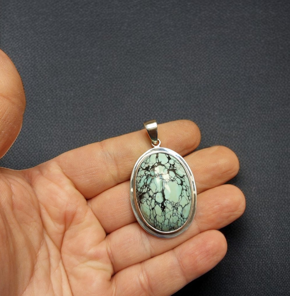 Variscite rara. Pendente in argento 925. 925. Pietra naturale non trattata. - Altezza: 5.5 cm - Larghezza: 3.2 cm- 20 g #1.0